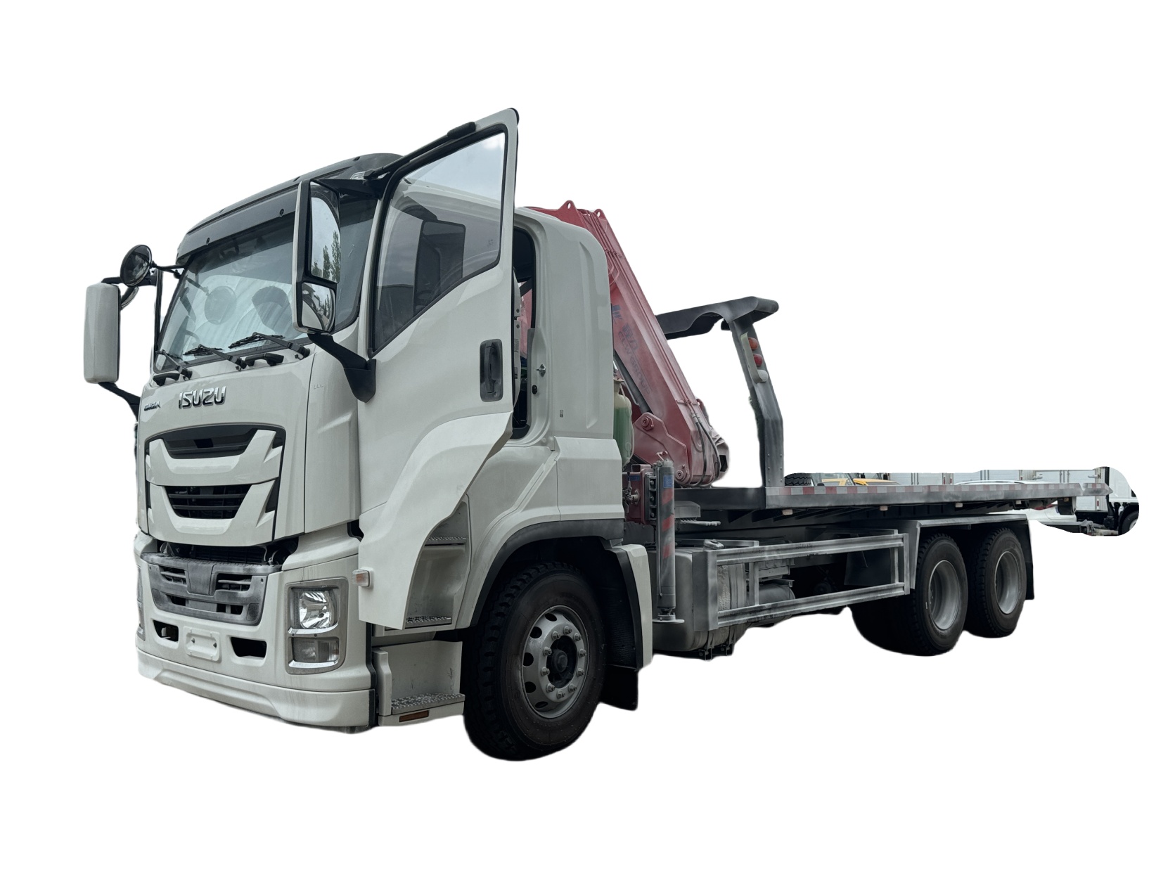 ISUZU 6*4 Wrecker Flatbed Rescue Truck with Folding Arm Crane 