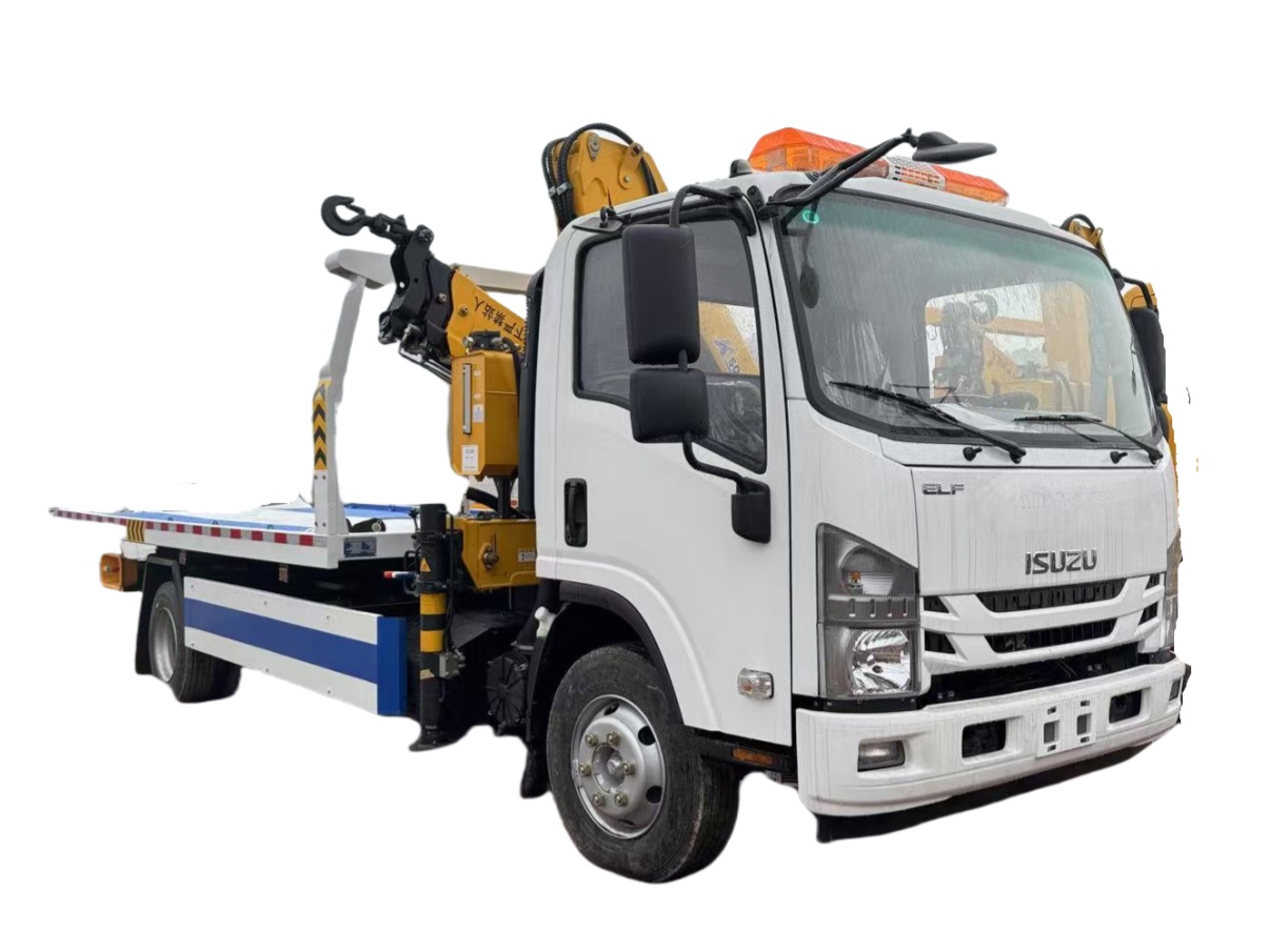 ISUZU 5tons wrecker truck with XCMG 3.2tons folding arm crane